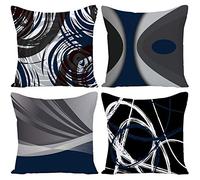 EZVING Set of 4 Throw Pillow Covers Modern Abstract Navy Blue Stripes Gray Black White Acrylic Bold Grey Decorative Pillow Cases Home Decor Square 16x16 Inches Pillowcases