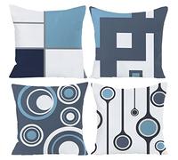 EZVING Set of 4 White Gray Blue Modern Abstract Geometric Throw Pillow Covers 20x20 Inches Decorative Cushion Pillow Cases Square Pillowcases for Bed Sofa