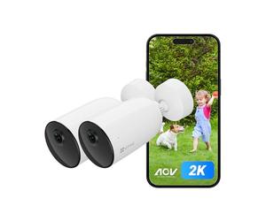 EZVIZ 2-Pack 2025 2K Battery Security Camera Outdoor Wireless, Indoor & Outdoor CCTV Camera, Colour Night Vision, No Monthly Fee, AI Detection, IP65 Weatherproof,4MP,Alexa & Google,No Monthly Fee 2pk