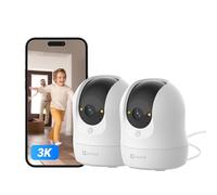 EZVIZ 2 Pack 3K WiFi Security Camera Indoor, 2026 350° Pan Tilt with Human Detection, Color Night Vision, Auto Tracking, Privacy Shutter, WDR, Alexa Google Home Compatible（C6N 3K 2PK）