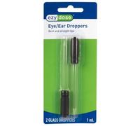 EZY DOSE, 2 Count (Pack of 1), Clear Ear and Eye Medicine Dropper | for Liquid & Essential Oils | 1mL Capacity | Glass | Straight and Bent Tip