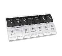 EZY DOSE Push Button (7-Day) Pill Case, Medicine Planner, Vitamin Organiser, 2 Times a Day AM/PM, Removeabale Trays, Large Compartments, Arthritis Friendly, Black and White Lids, BPA Free