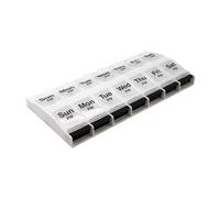 EZY DOSE Push Button (7-Day) Pill Case, Medicine Planner, Vitamin Organizer, 2 Times a Day AM/PM, Large Compartments, Arthritis Friendly, Clear Lids, Clear/Black, BPA Free