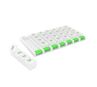 EZY DOSE Weekly (7 Day) 4 Times a Day Push Button Pill Organizer and Vitamin Planner, Removable Daily Pillboxes, Green, Clear Lids, Large