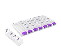 EZY DOSE Weekly (7-Day) Pill Case, Medicine Planner, Vitamin Organiser Box, 4 Times a Day, Small Removable Compartments, Covenient and Easy to Use, Colour May Vary, Clear Lids, BPA Free