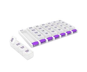 EZY DOSE Weekly (7-Day) Pill Case, Medicine Planner, Vitamin Organiser Box, 4 Times a Day, Small Removable Compartments, Covenient and Easy to Use, Colour May Vary, Clear Lids, BPA Free