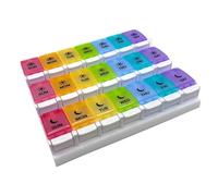 EZY DOSE Weekly (7-Day) Pill Case, Medicine Planner, Vitamin Organizer Box, Daily Planner, Push Button Compartments, Convenient and Easy to Use, 3 Times a Day, Rainbow Lids, BPA Free