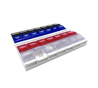 EZY DOSE Weekly Pill Box (7 Days), Vitamin Container and Daily Medicine Planner, 2 Button Compartments, Arthritis Friendly Easy to Use, 4 Times a Day