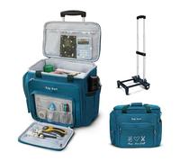 Ezy Roll Large Craft Bag With Detachable Wheels - Water Resistant Storage Organizer, Teacher Tote, Work Bag, Sewing Machine Case - Blue