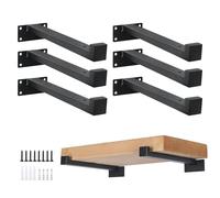 EZYDECOR 6Pcs Floating Shelves Brackets Heavy Duty Wooden Shelf Brackets 12inch Decorative Wall Shelf Brackets & Supports with Lip (Black) 12"