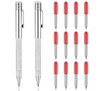 Ezydka Tungsten Carbide Scriber, 2pcs Scribe Tool Etching Pen with Extra 12 Replacement Red Hat Marking Tip, Metal Scribe Pen Tool, Tungsten Carbide Tip Scriber for Glass, Metal Sheet
