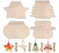 Ezydka Wooden Christmas Decorations 40Pcs - Wooden Baubles Ornaments for DIY Crafts, Star, Tree, Snowman, Disc