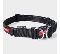 EzyDog Double Up Dog Collar – Reflective, ID Tag D-Ring, Soft & Strong Nylon – Medium Black