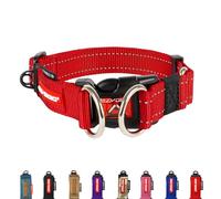 EzyDog Double Up Dog Collar - Reflective Large Dog Collar with ID Tag D-Ring, For Small, Medium & Large Dogs - Supreme Comfort with Soft & Strong Nylon Webbing - Red