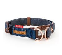 EzyDog Double Up Dog Collar - Reflective Small Dog Collar with ID Tag D-Ring, For Small, Medium & Large Dogs - Supreme Comfort with Soft & Strong Nylon Webbing - Denim