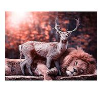 EZYHO 5D Diamond Painting，Full Round Drill 5D DIY Diamond Animal Lion&Deer 3D Diamond Embroidery Cross Stitch Mosaic Rhinestone Home Decor Gift 40x50cm Jyu276
