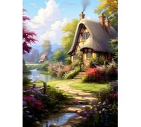 EZYHO 5D Diamond Painting Kits River thatched Cottage DIY Diamond Art Canvas Crystal Crafts Painting Pictures for Adults Kids Home Wall Decor-50x60cm Jyu240