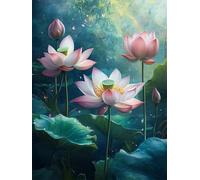 EZYHO Diamond Painting Kits DIYDiamondRhinestone Crystal Painting Painting by Numbers for Children Adults Home Wall Decoration Lotus with Lotus Leaves 50 * 50CM