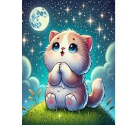 EZYHO Diamond Painting Kits DIYDiamondRhinestone Crystal Painting Painting by Numbers for Children Adults Home Wall Decoration Starlight Kitten 40 * 40CM