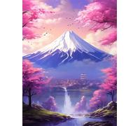 EZYHO DIY Diamond Painting Mt. Fuji Full Drill Cherry Blossoms Dimond Arts Craft Gem Art Paintings for Home Wall Decoration 40 * 40CM
