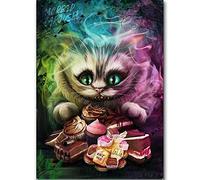 EZYHO Round Diamond Painting Kit, Alice in Wonderland, Cats, Adult Mosaic Crafts, Home Decoration Halloween Gifts 40 * 40CM