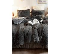Ezysleep Grey Faux Fur Duvet Cover Set Grey Double
