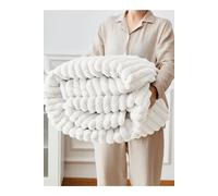 Ezysleep Super Soft Luxury Faux Fur Stripe Throw in Cream | Size: Extra Large Ezysleep Cream Extra Large