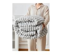 Ezysleep Super Soft Luxury Faux Fur Stripe Throw in Silver | Size: Large Ezysleep Silver Large