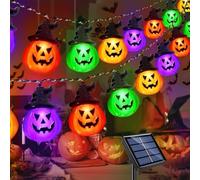 Ezzfairy Upgraded Solar Halloween Lights Outdoor, Solar Powered Pumpkin String Lights, 20LED 8 Modes Waterproof Halloween String Lights for Gardens Patio Landscape Halloween Decorations(Multicolor)