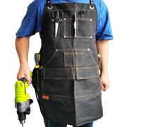 EZZLife Work Aprons, 29.53 x 24.80in(75x63cm) Heaavy Duty Carpenters Working Canvas Apron with Pockets, Tools Aprons for Garden, Pottery, Workshop and Crafts Work - Black