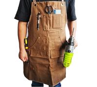 EZZLife Work Aprons, 29.53 x 24.80in(75x63cm) Heaavy Duty Carpenters Working Canvas Apron with Pockets, Tools Aprons for Garden, Pottery, Workshop and Crafts Work - Brown