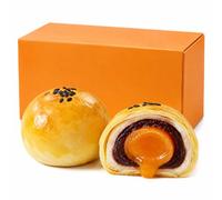 Ezzlorian Salted Egg Yolk Pastry, 6 Pieces 240g Box, Flaky Crust with Chewy Mochi & Sweet Red Bean Paste, Lava Egg Yolk Chinese Snack for Breakfast, Coffee Break & Afternoon Tea