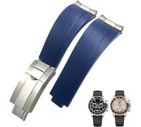 EZZON 20mm 21mm Rubber Short Buckle Watchband Fit For Rolex Daytona Submariner Role OYSTERFLEX Yacht Master Small Wrist Silicone(Blue Buckle Link,21mm)