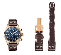EZZON 21mm 22mm Genuine Leather Watch Band For IWC Big Pilot Flamethrower Little Prince Mark Strap Willow Nail Bracelet(Brown rose buckle,22mm)