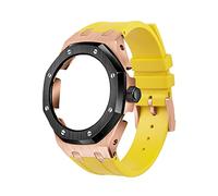 EZZON 4TH Gen 316L Stainless Steel Rose Gold Bezel With Rubber Band Metal Clasp For GA2100/GA-2110(Bright Yellow)