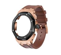 EZZON 4TH Gen 316L Stainless Steel Rose Gold Bezel With Rubber Band Metal Clasp For GA2100/GA-2110(Caramel Brown)