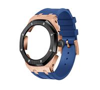 EZZON 4TH Gen 316L Stainless Steel Rose Gold Bezel With Rubber Band Metal Clasp For GA2100/GA-2110(Navy Blue)