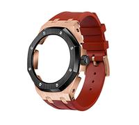 EZZON 4TH Gen 316L Stainless Steel Rose Gold Bezel With Rubber Band Metal Clasp For GA2100/GA-2110(Red-Brown)