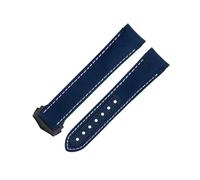 EZZON For Omega Strap For AT150 Seamaster 300 Planet Ocean De Ville Speedmaster Curved End Watch Band 20mm Blue White Line High Density Nylon Cowhide Watchbands(Blue 3)