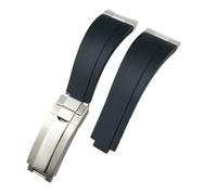 EZZON Metal Curved End Link Endlink Rubber Watchband 20mm 21mm Fit for Rolex Submariner Datejust Daytona GMT OYSTERFLEX Silicone Strap(Black,21mm)