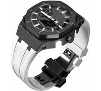 EZZON Stainless Steel Protective Case with Silicone Strap,For GA2100 Series, Modification Kit 316L Steel Butterfly Buckle Soft Silicone Band for Men(F)