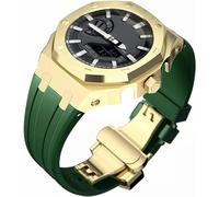 EZZON Stainless Steel Protective Case with Silicone Strap,For GA2100 Series, Modification Kit 316L Steel Butterfly Buckle Soft Silicone Band for Men(H)