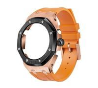 EZZON The fourth generation full metal bezel+fluorine rubber strap, suitable for GA2100/GA-2110 Replacement Parts for Men/Women GA2100/GA-2110 Retrofit Upgrade(RoseGold-Black 1)