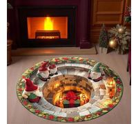 F,100*100,Christmas Decorations 3D Rug, Xmas Optical Illusion Rugs,Santa Claus Quilted Round Mat,Exquisite Non-Slip Rugs with Depth Pattern for Holiday Entryway Living Room Bedroom Christmas Decor