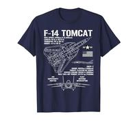 F-14 Tomcat Fighter Jet Specs Military Airplane F14 Tomcat T-Shirt, Men, Navy Blue, Large