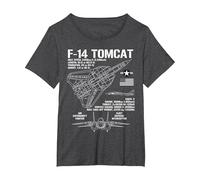 F-14 Tomcat Fighter Jet Specs Military Airplane F14 Tomcat T-Shirt, Women's Plus, Dark Heather Grey, 6X