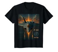 F-22 Raptor Stealth Fighter Jet Graphic T-Shirt, Youth, Black, Large