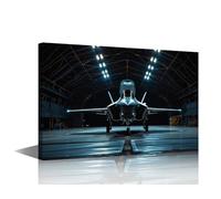 F-35 Aircraft Wall Art Hangar at the Air Base Poster Print on Canvas 1 Piece Military Fighter Wall Decorations for Living Room, Office, Bathroom and Ready to Hang (16''Wx 24''H)