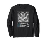 F-35 Blueprint Technical Schematic - Aviation Art Graphic Long Sleeve T-Shirt