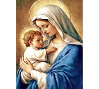 F-CANLAN Round Full Drill Diamond Painting Kit, 5D DIY Bless the Child Diamond Painting Virgin Mary Diamond Art Kits with Diamonds Dots Baby Diamond Painting Kit for Adult Room Decor (12X16 inches)